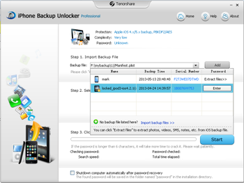 iPhone Backup Unlocker Professional screenshot