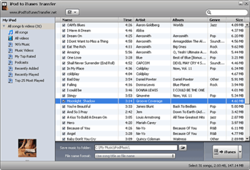 iPod to iTunes Transfer screenshot