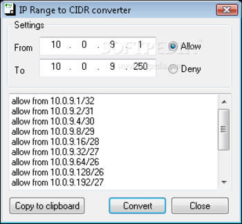 IPRange2CIDR screenshot