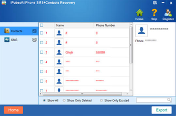 iPubsoft iPhone SMS Contacts Recovery screenshot 2