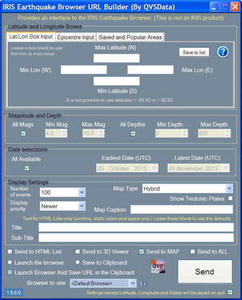 IRIS Earthquake Browser URL Builder screenshot