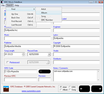 ISRC Music Database screenshot