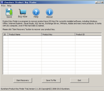 iSunshare Product Key Finder screenshot