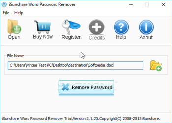 iSunshare Word Password Remover screenshot