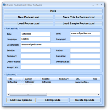 iTunes Podcast.xml Editor Software screenshot
