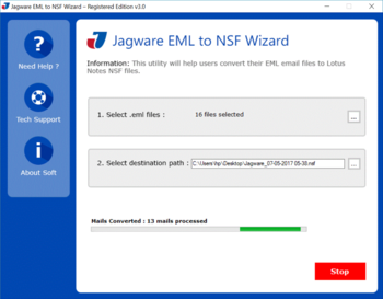Jagware EML to NSF Wizard screenshot 2