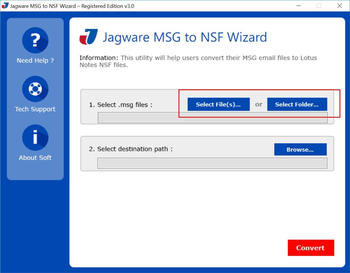 Jagware MSG to NSF Wizard screenshot 3