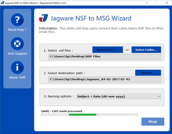 Jagware NSF to MSG Wizard screenshot