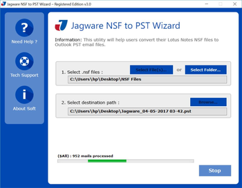 Jagware NSF to PST Wizard screenshot