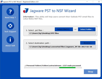 Jagware PST to NSF Wizard screenshot