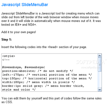 Javascript SlideMenuBar screenshot