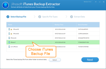 Jihosoft iTunes Backup Extractor screenshot