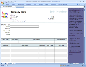 Job Service Invoice Template screenshot