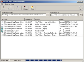 Jocsoft Zune Video Converter screenshot