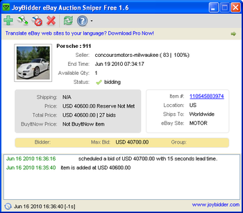 JoyBidder eBay Auction Sniper Free screenshot