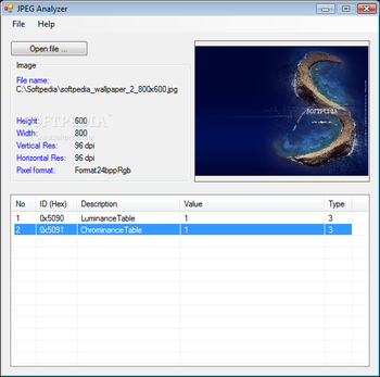 JPEG Analyzer screenshot