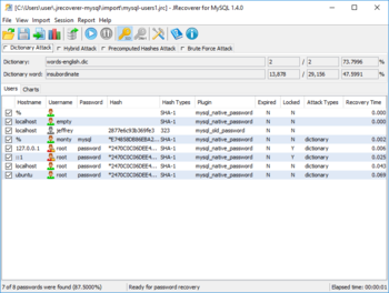 JRecoverer for MySQL Passwords screenshot