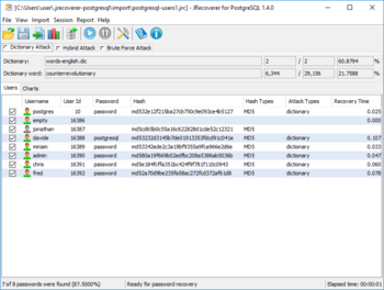 JRecoverer for PostgreSQL Passwords screenshot