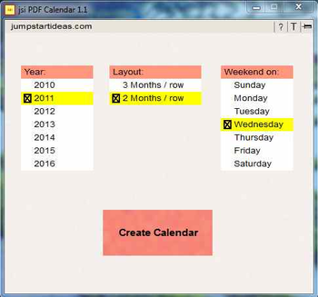 jsi PDF Calendar screenshot