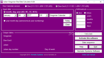 Julian-Gregorian-Dee Date Calculator screenshot