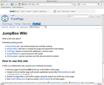 JumpBox for the MoinMoin Wiki screenshot