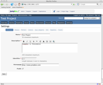JumpBox for the Redmine Project Management and Issue Tracking System screenshot