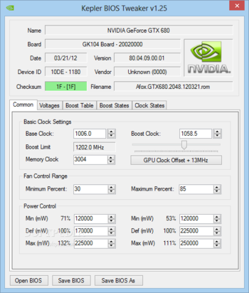 Kepler BIOS Tweaker screenshot