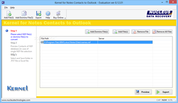 Kernel for Notes Contacts to Outlook screenshot