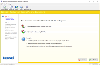 Kernel for Novell GroupWise to Exchange screenshot