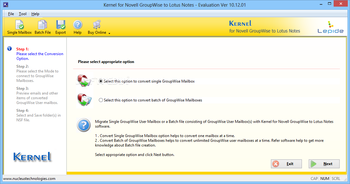 Kernel for Novell GroupWise to Lotus Notes screenshot