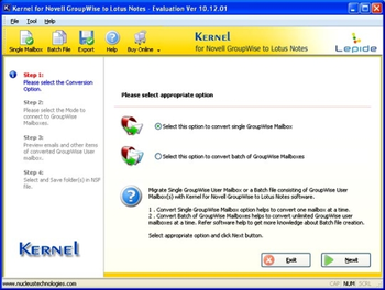 Kernel for Novell GroupWise to Lotus Notes screenshot