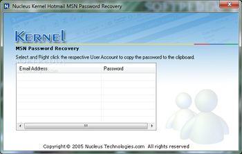 Kernel Hotmail MSN Password Recovery screenshot