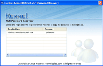 Kernel Hotmail MSN Password Recovery screenshot 2