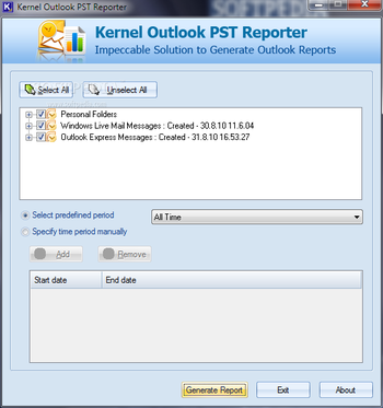 Kernel Outlook PST Reporter screenshot