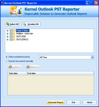 Kernel Outlook PST Reporter screenshot