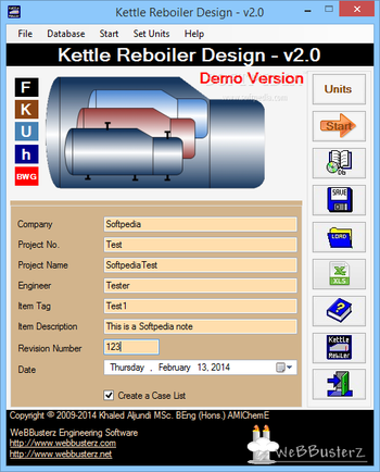 Kettle Reboiler Design screenshot