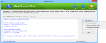 KeyFinder Plus (formerly MS Product Key Recovery) screenshot