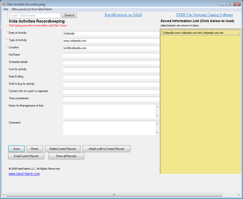 Kids Activities Recordkeeping screenshot