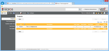 Klaros-Testmanagement screenshot