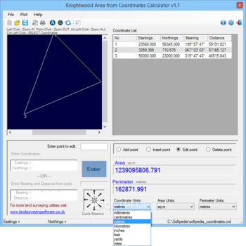 Knightwood Area from Coordinates Calculator screenshot