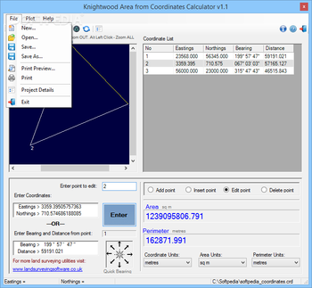 Knightwood Area from Coordinates Calculator screenshot 2