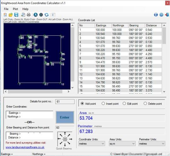 Knightwood Area from Coordinates Calculator screenshot