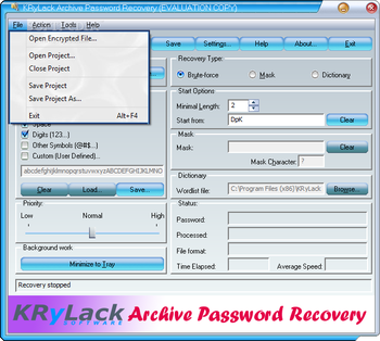 KRyLack Archive Password Recovery screenshot 2