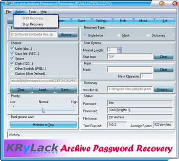 KRyLack Archive Password Recovery screenshot 3