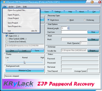 KRyLack ZIP Password Recovery screenshot 2