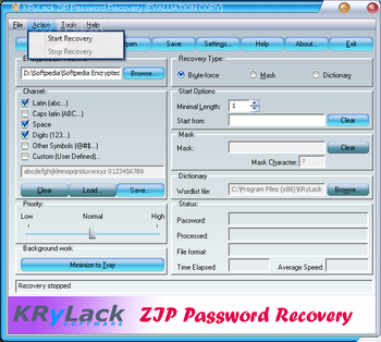KRyLack ZIP Password Recovery screenshot 3