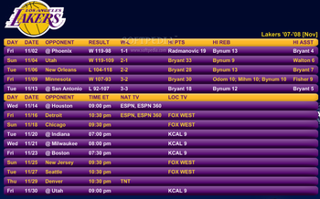 L.A. Lakers NBA Schedule screenshot