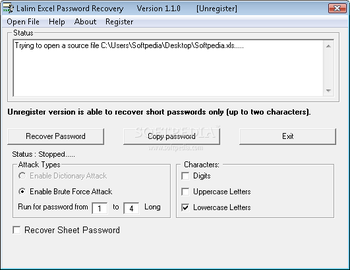 Lalim Excel Password Recovery screenshot