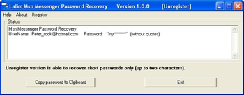 Lalim Msn Messenger Password Recovery screenshot