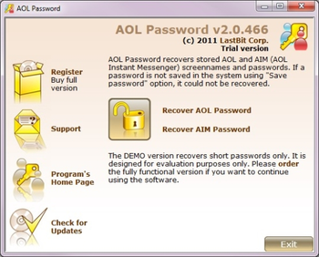 LastBit AOL Password Recovery screenshot